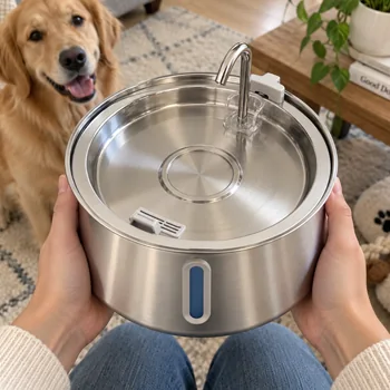 FounTail wireless pet water fountain held by its owner